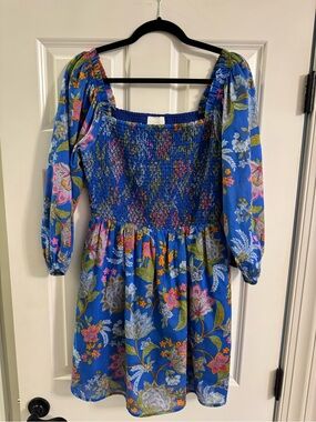Sugarlips Blue Floral Midi Dress with Pink & Green Accents